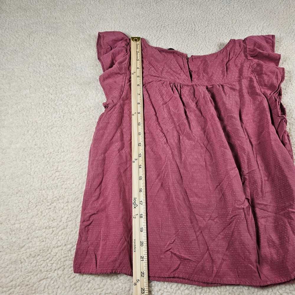 LOFT Blouse Womens XL Pink Flutter Sleeve Ladder Stitch Dobby Boho Chic Top - Picture 11 of 11